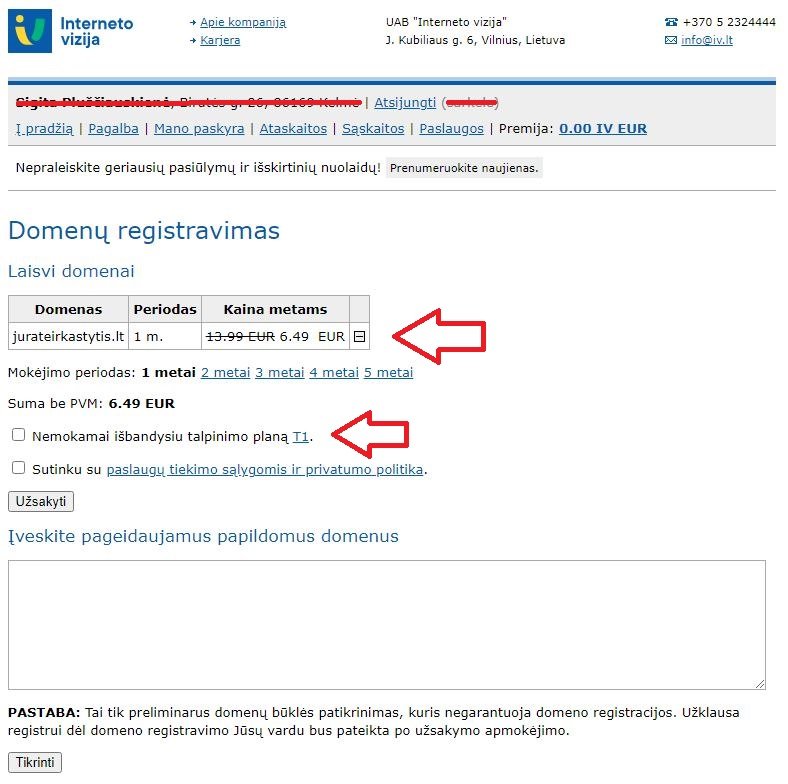Naujo domeno vardo registravimas