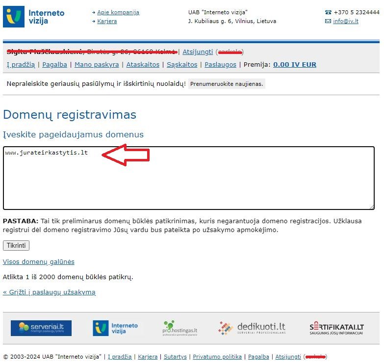 Naujo domeno vardo registravimas